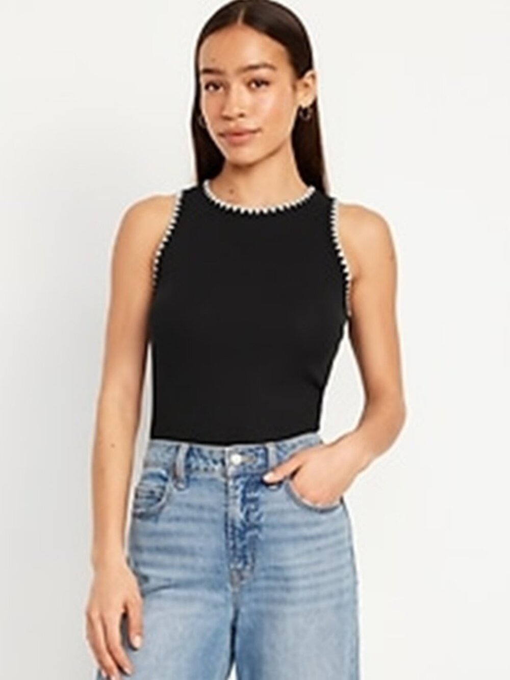 Old Navy Women's Black T-Shirt High-Neck Crop Tank Top Size L Black
